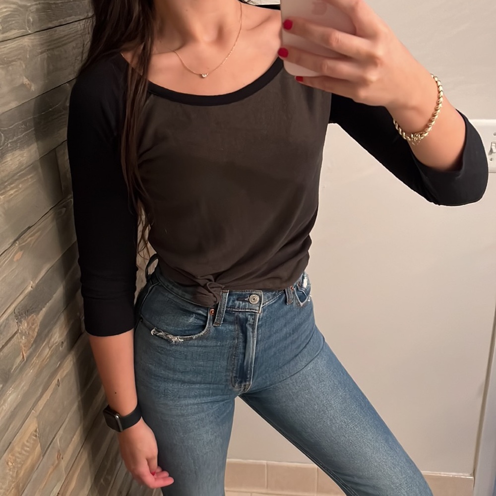 Army green and black baseball tee